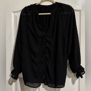 SHEER BLACK Long Sleeve Blouse XL NWOT